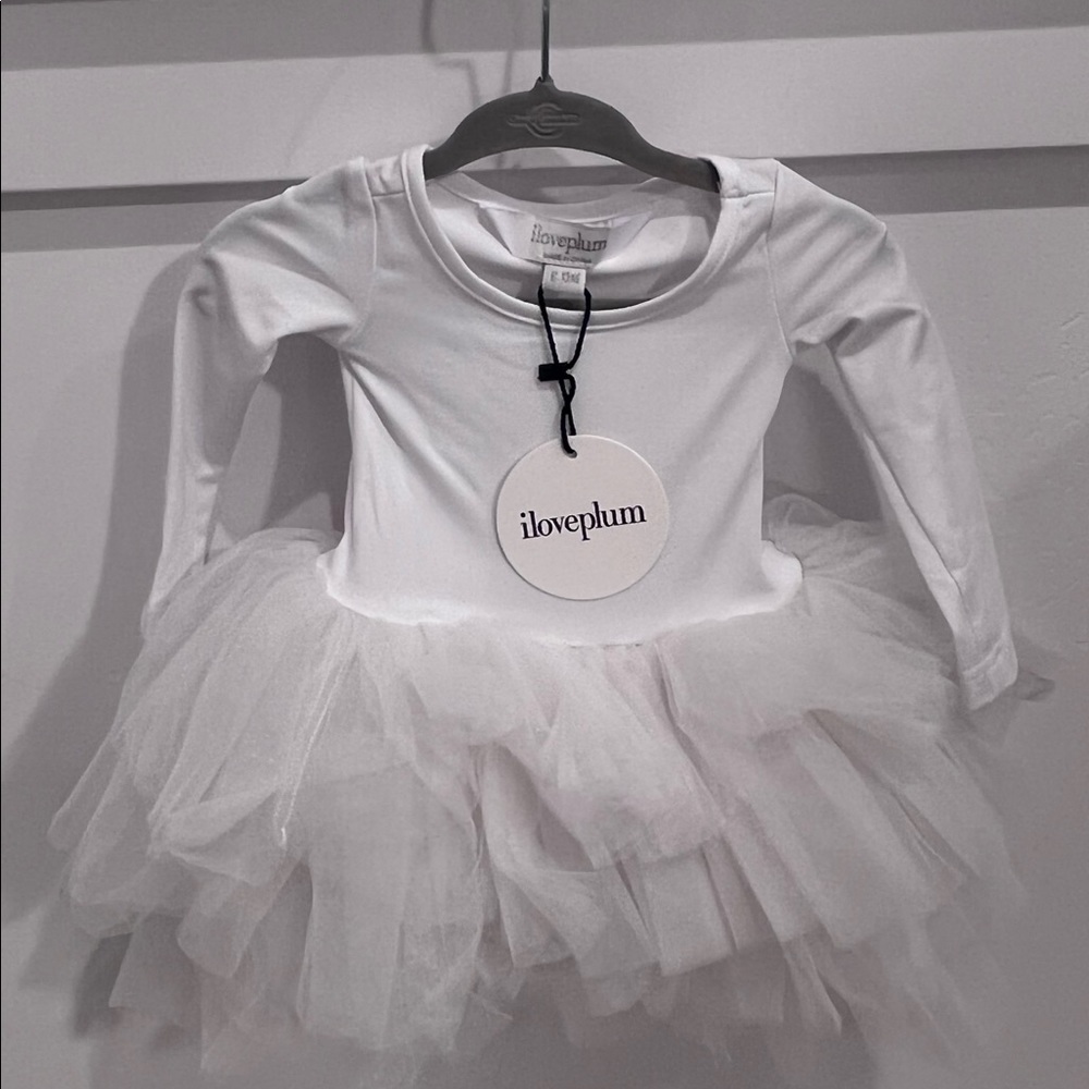 I Love Plum Tutu dress. White. Long Sleeve. 6-12mo. New With Tags. Never Worn
